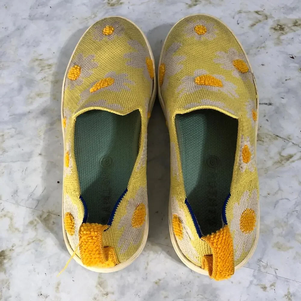 Rothy's The Sneaker Youth Girls Size 4 Shoes Yellow Ivory Orange Floral Low Top - Picture 7 of 15